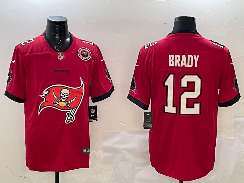 Men Tampa Bay Buccaneers 12 Brady Red Nike Team Logo 2025 NFL Jersey style 2